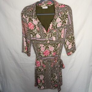 New York & Company Olive Floral Dress